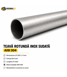 Teava rotunda inox sudata AISI 304, 139.7 x 3 mm, 6 metri Teava rotunda inox sudata AISI 304, 139.7 x 3 mm, 6 metri
